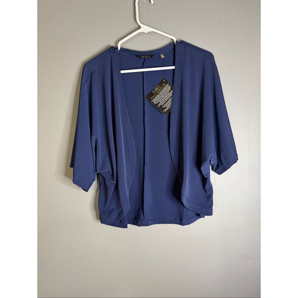 IMAN Global Chic Blue Open Front Chiffon Cardigan Size XL NWT
